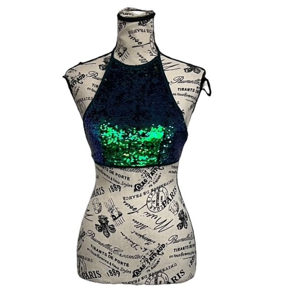 Pretty Little Thing Green Mermaid Halter Crop Top Party Club Beach Boho 4 Shine - Picture 3 of 9